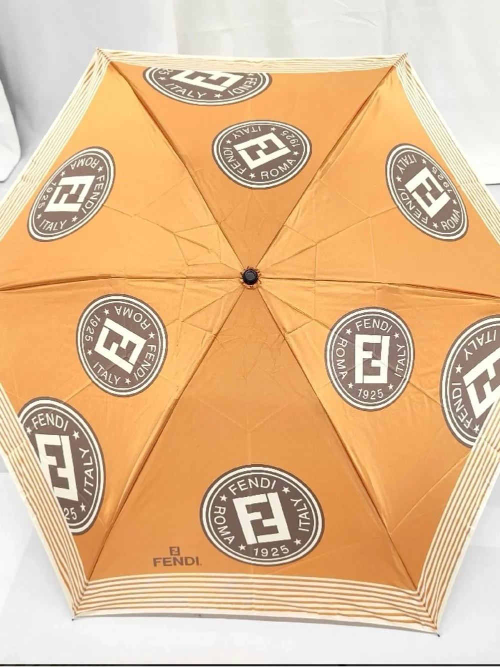 Fendi Orange & Brown Logo Umbrella